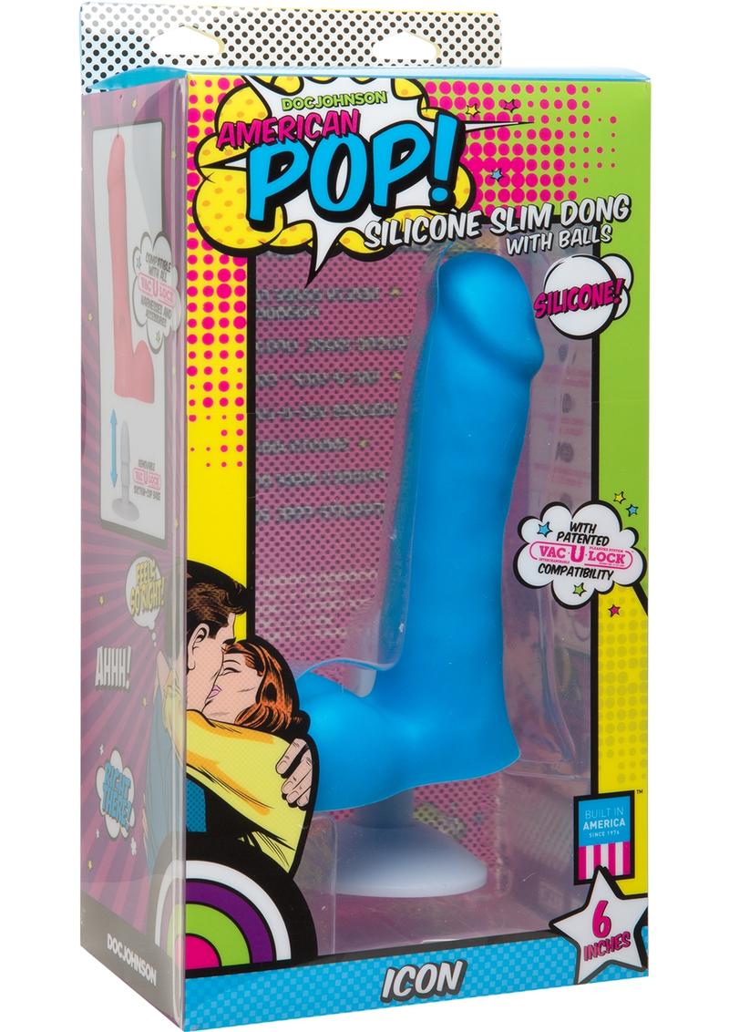 American Pop Rebel Silicone Slim Dong With Balls With Vac-U-Lock Plug Blue 6 Inches