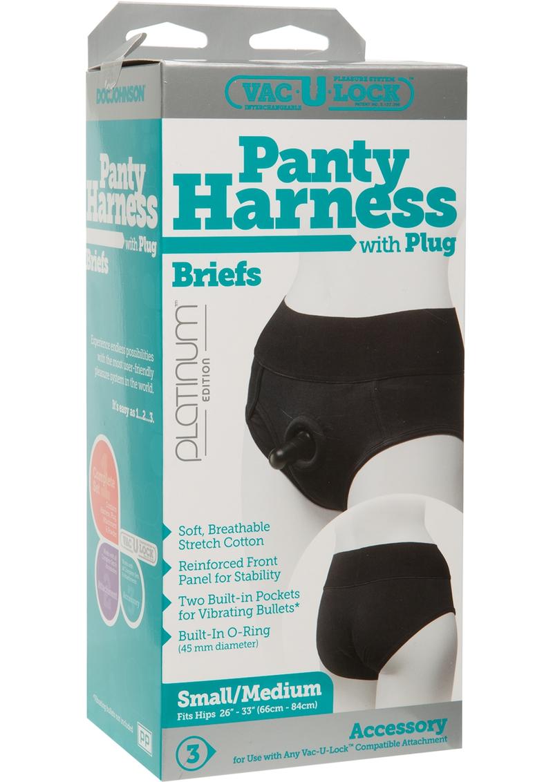 Platinum Edition Vac U Lock Ultra Harness With Plug Briefs Black Small/Medium 26 to 33 Inch Hips