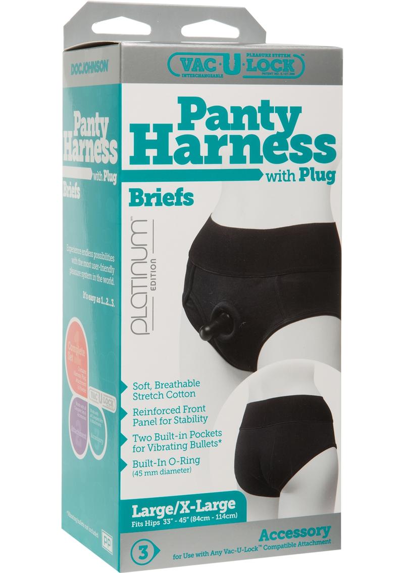Platinum Edition Vac U Lock Ultra Harness With Plug Briefs Black Large/X-Large 33 To 45 Inch Hips