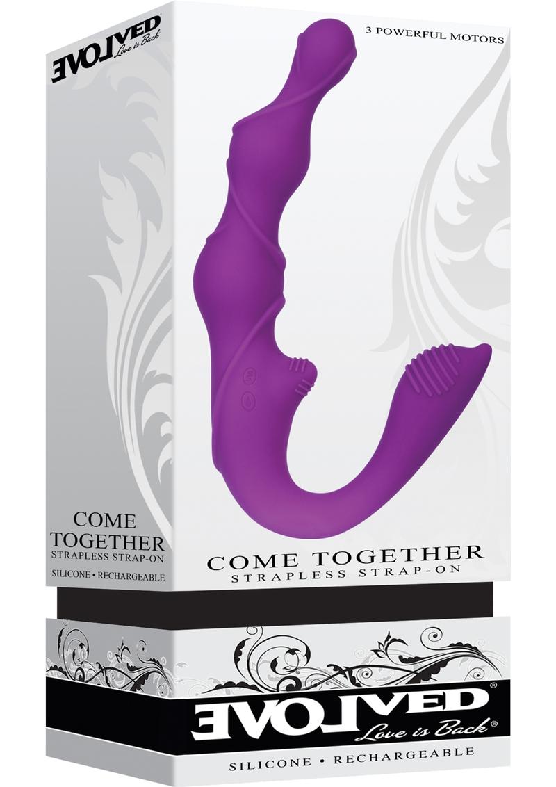 Come Together Strapless USB Rechargeable Silicone Strap-On Waterproof Purple