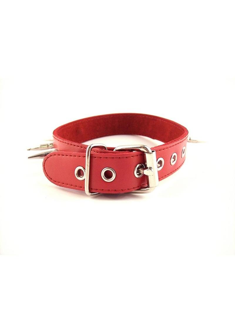 Rouge Adjustable Spiked Collar Leather Red