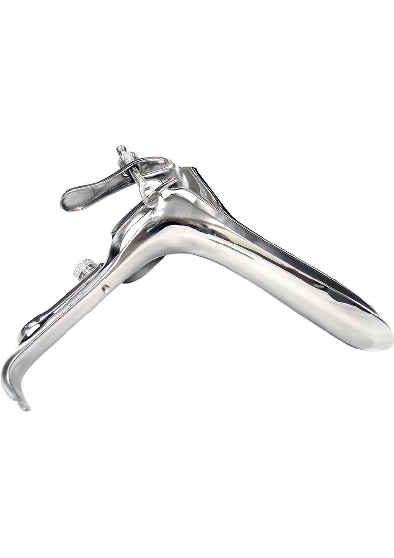 Espéculo vaginal de metal rojo plateado