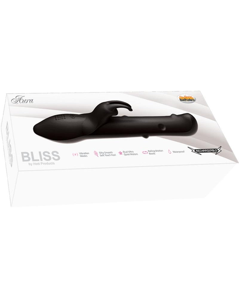 Vibrador de silicona recargable por USB con doble motor Bliss Aura con perlas de movimiento, resistente al agua, color negro