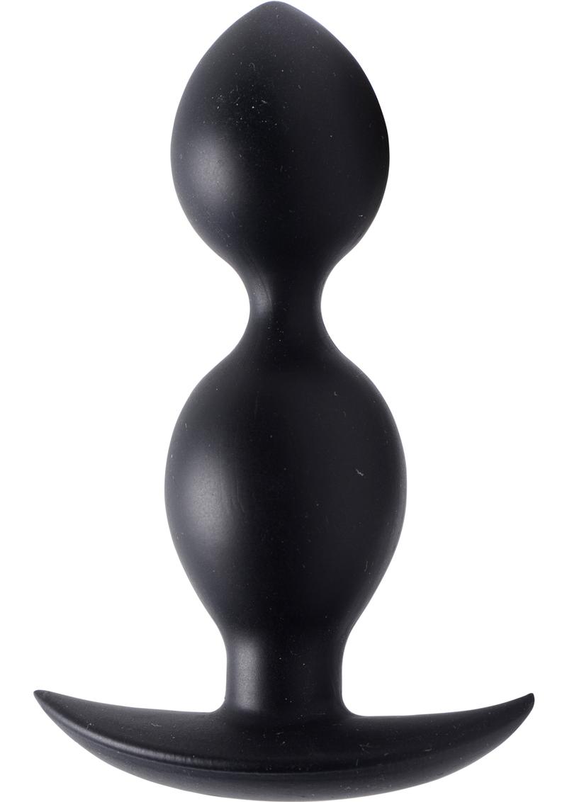 Tapón anal de silicona de dos tonos con peso de acero Master Series Orbs, color negro, 4,5 pulgadas