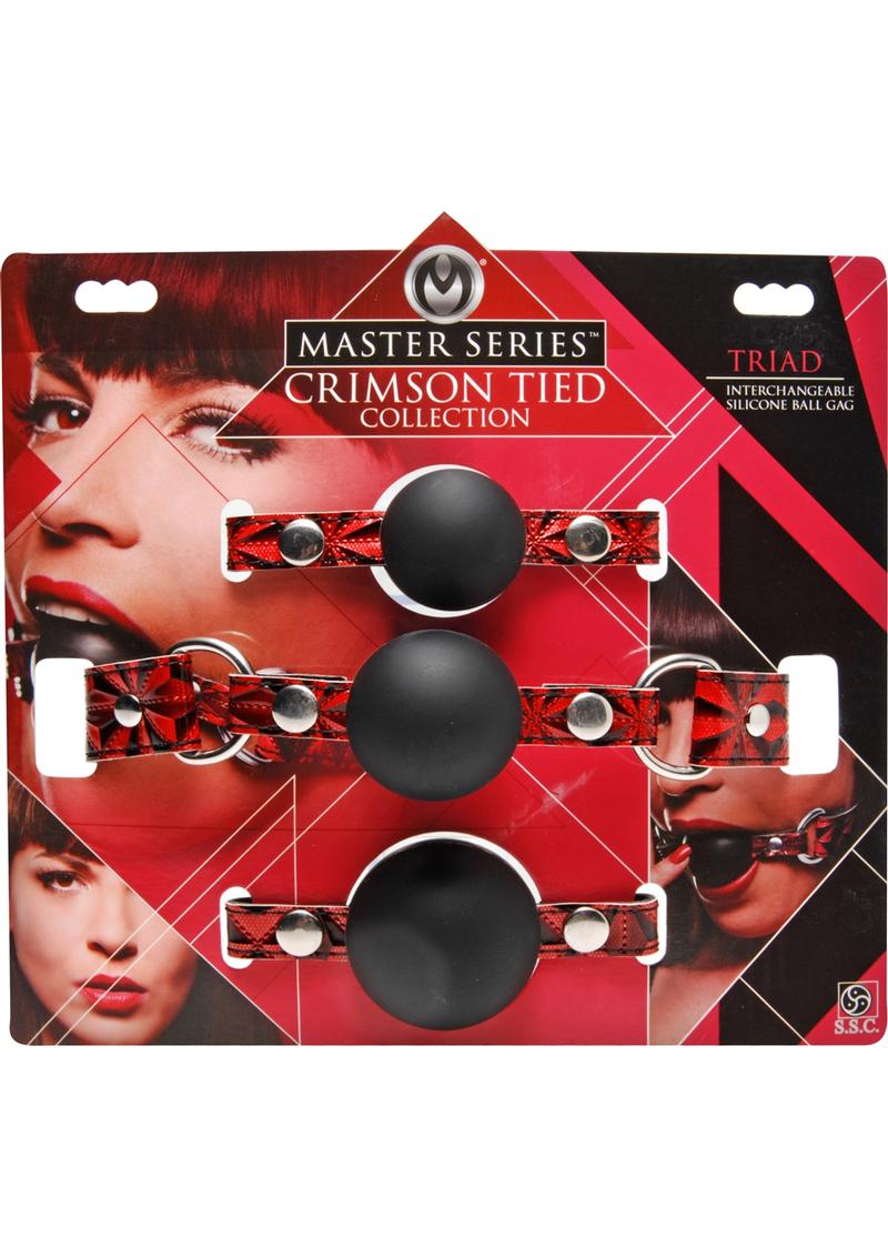 Master Series Crimson Tied Triad Interchangeable Silicone Ball Gag 3 Assorted  Sizes