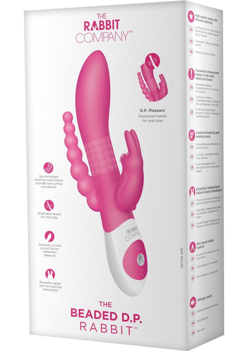 The Beaded DP Rabbit USB Rechargeable Clitoral And Anal Stimulation Silicone Vibrator Splashproof Hot Pink