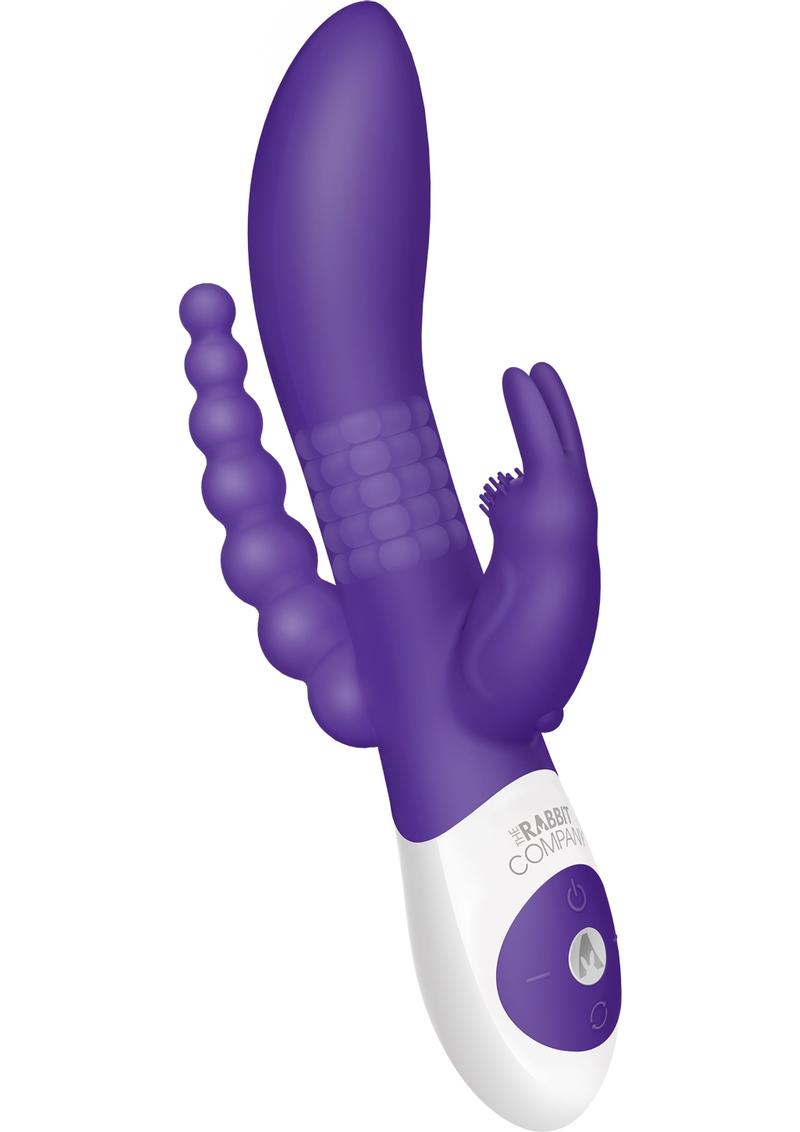 The Beaded DP Rabbit USB Rechargeable Clitoral And Anal Stimulation Silicone Vibrator Splashproof Purple