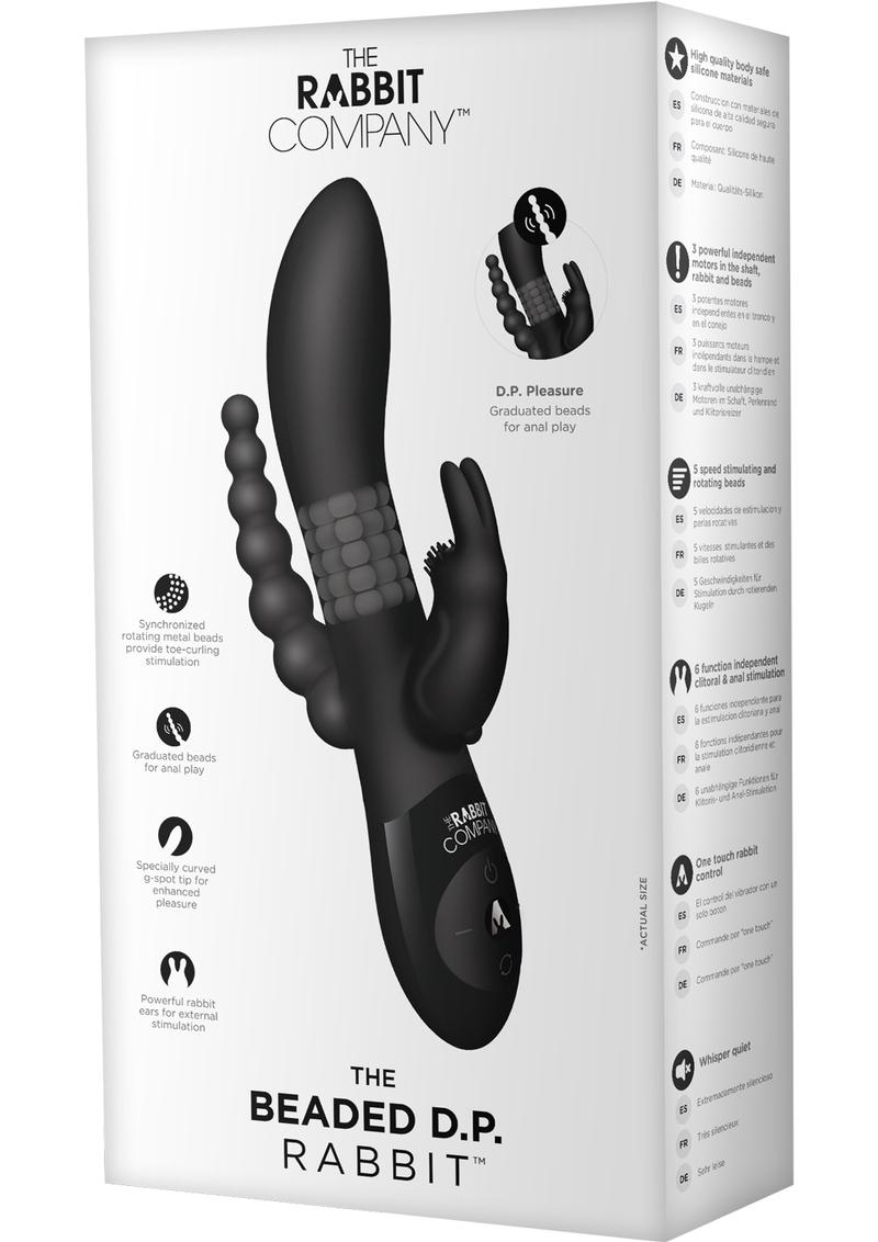 The Beaded DP Rabbit USB Rechargeable Clitoral And Anal Stimulation Silicone Vibrator Splashproof Black