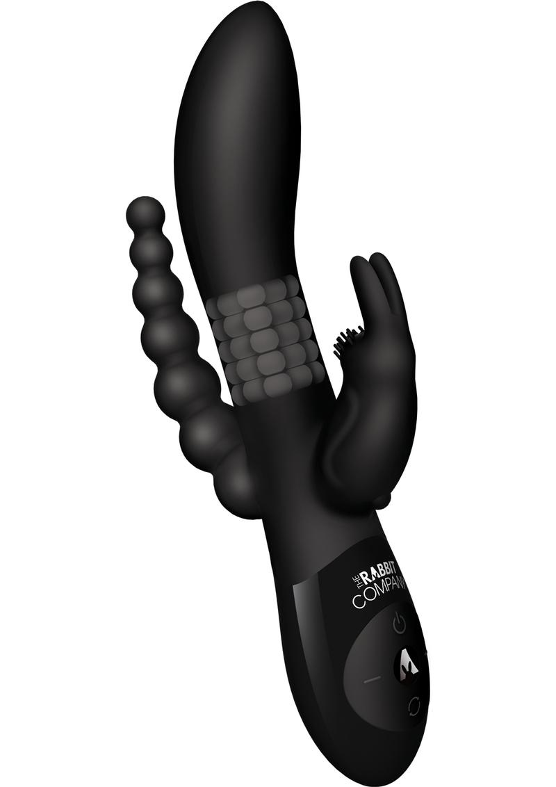 The Beaded DP Rabbit USB Rechargeable Clitoral And Anal Stimulation Silicone Vibrator Splashproof Black