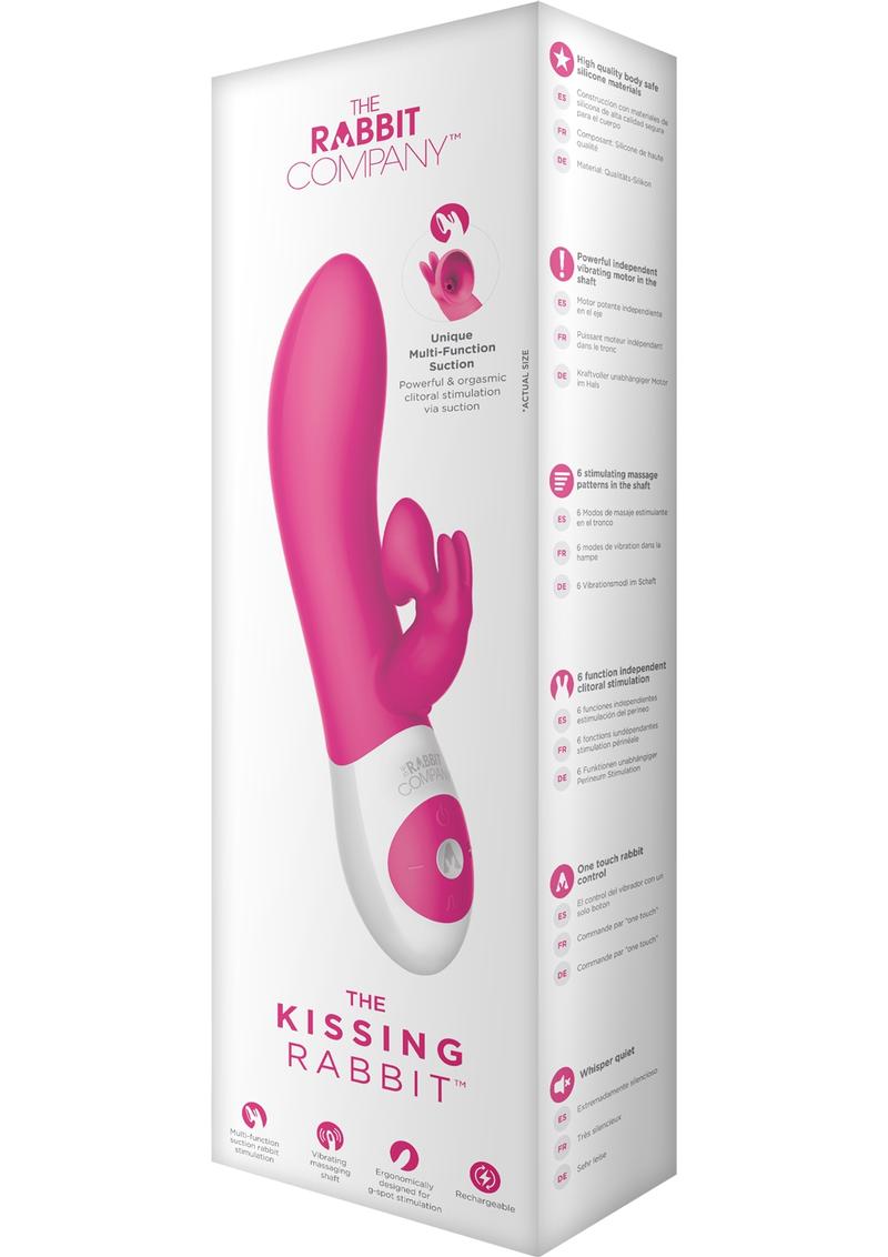 Vibrador de silicona con succión de clítoris recargable por USB Kissing Rabbit, resistente a salpicaduras, color rosa intenso