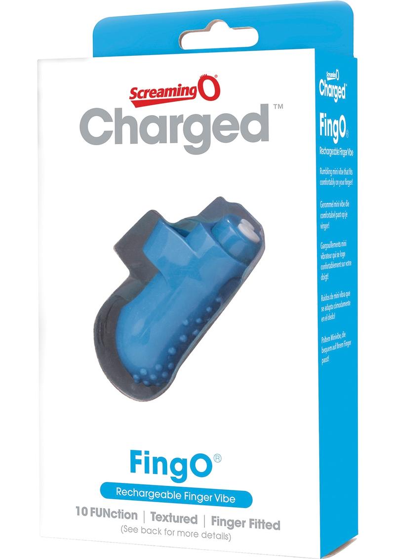 Vibrador de dedo mini recargable Charged Fing O resistente al agua, color azul