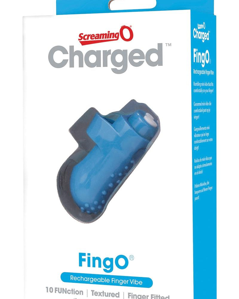 Vibrador de dedo mini recargable Charged Fing O resistente al agua, color azul