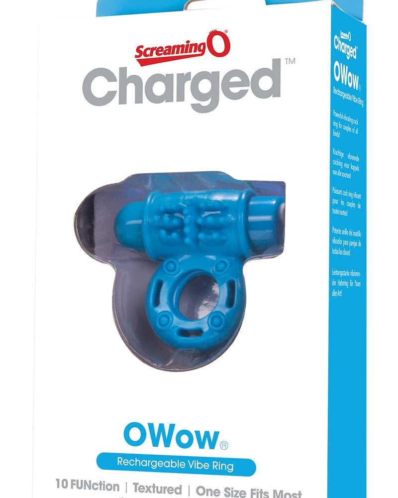Anillo vibrador recargable resistente al agua Charged OWow de color azul