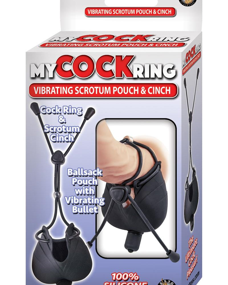 My Cock Ring Vibrating Scrotum Pouch And Cinch Silicone Black