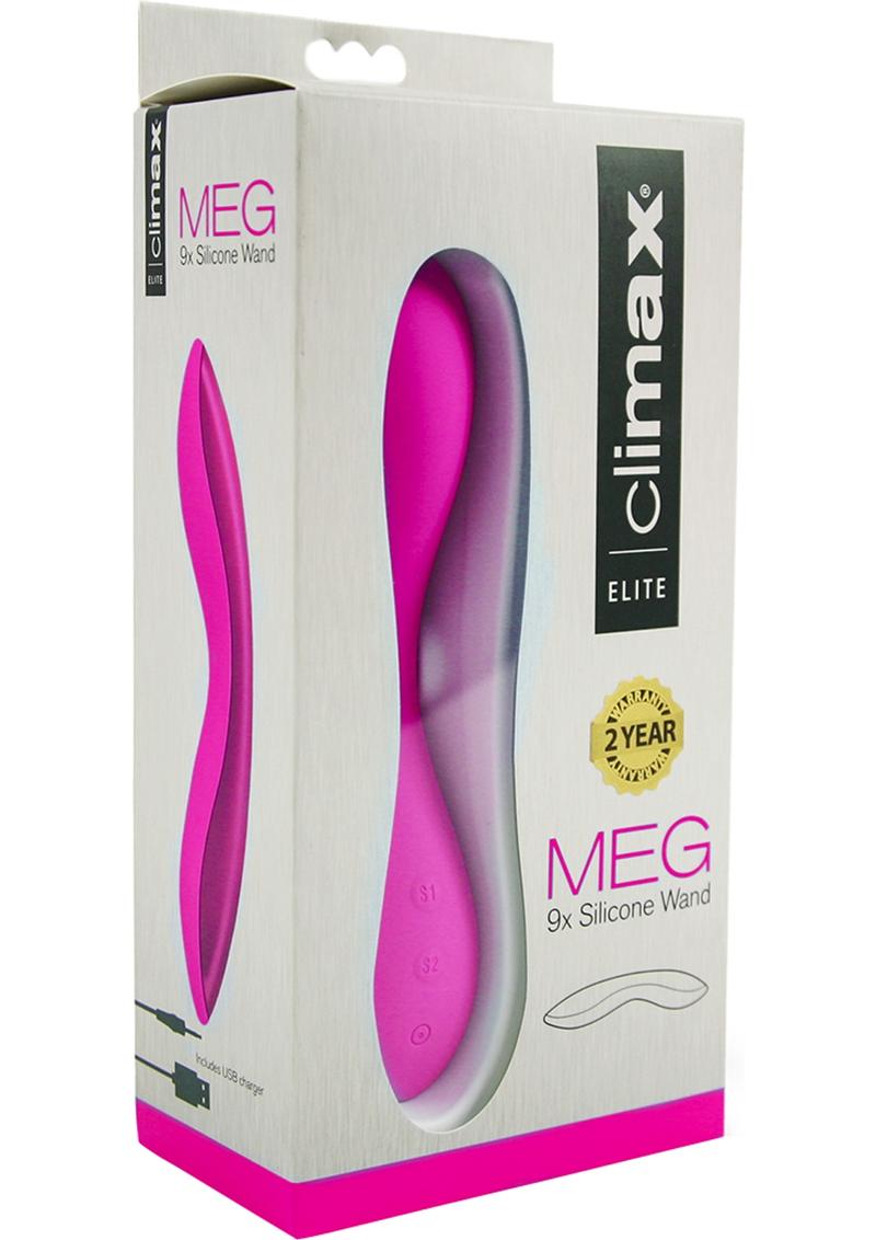 Climax Elite Meg 9x Silicone Wand G Spot Rechargeable Waterproof Pink 7.5 Inch