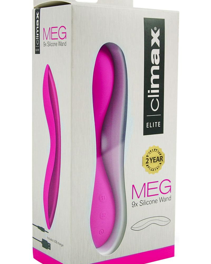 Climax Elite Meg 9x Varita de silicona para punto G, recargable, resistente al agua, color rosa, 7,5 pulgadas