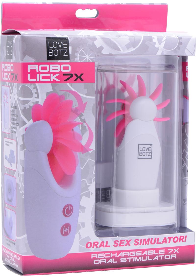 Estimulador sexual oral Love Botz Robo Lick 7x de silicona, color blanco y rosa