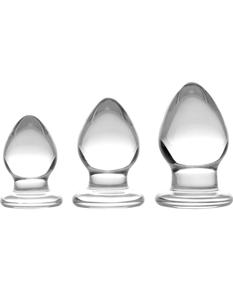 Prisms Erotic Glass Triplets Graduated Glass Anal Plug Set Clear