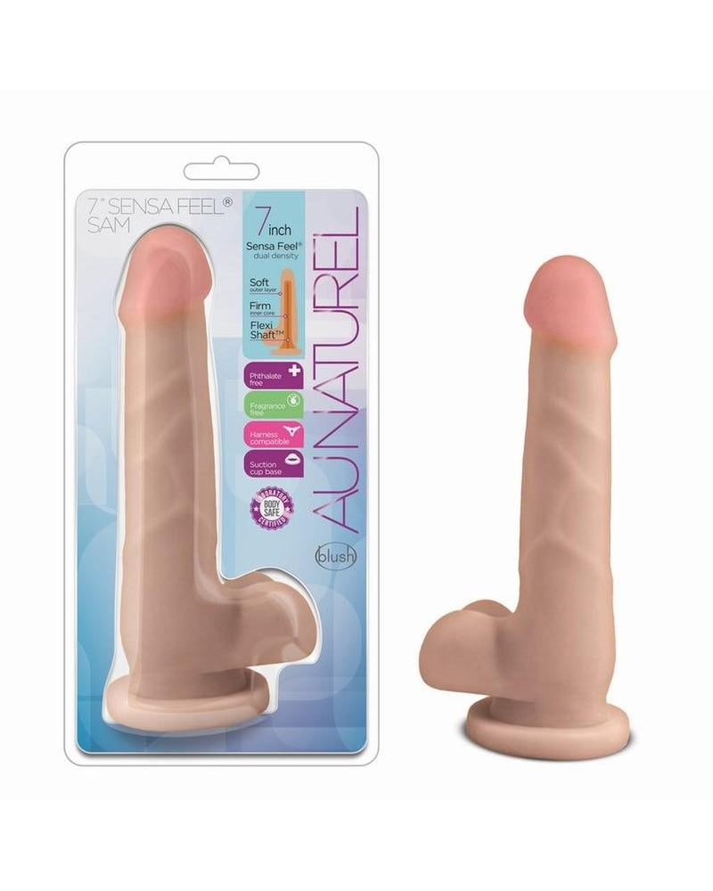 Pene realista denso Sam Duel de Au Natural, color beige, 7 pulgadas