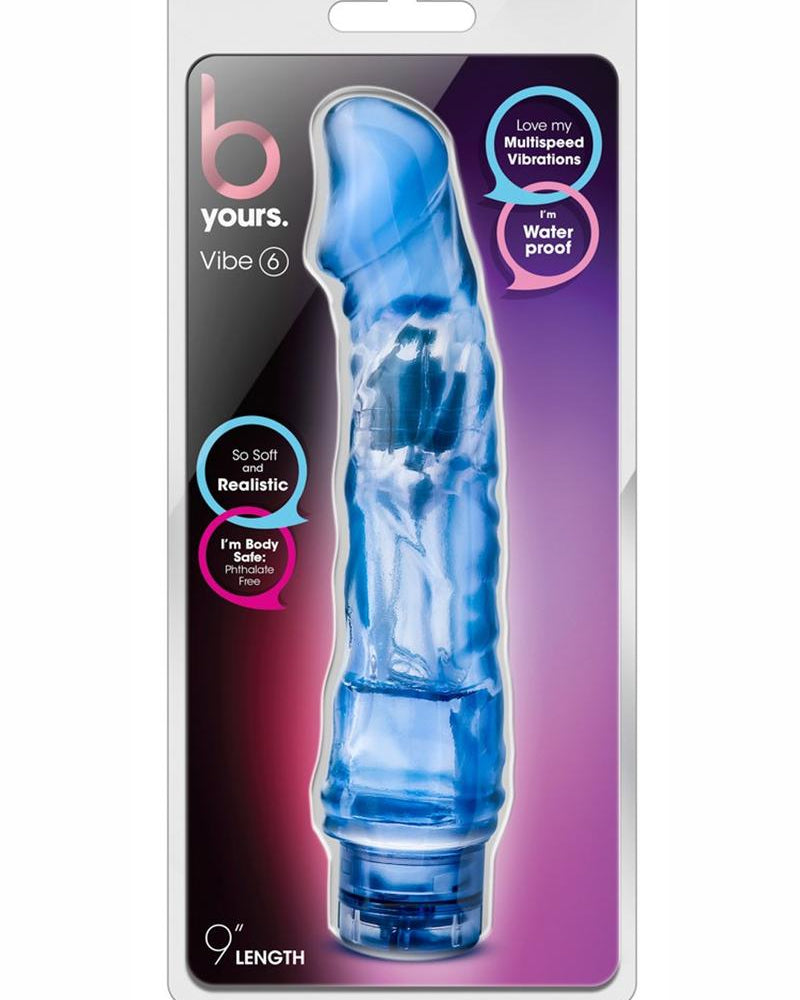 B Yours Vibe 06 Realistic Vibrating Jelly Dong Waterproof Blue 9 Inch