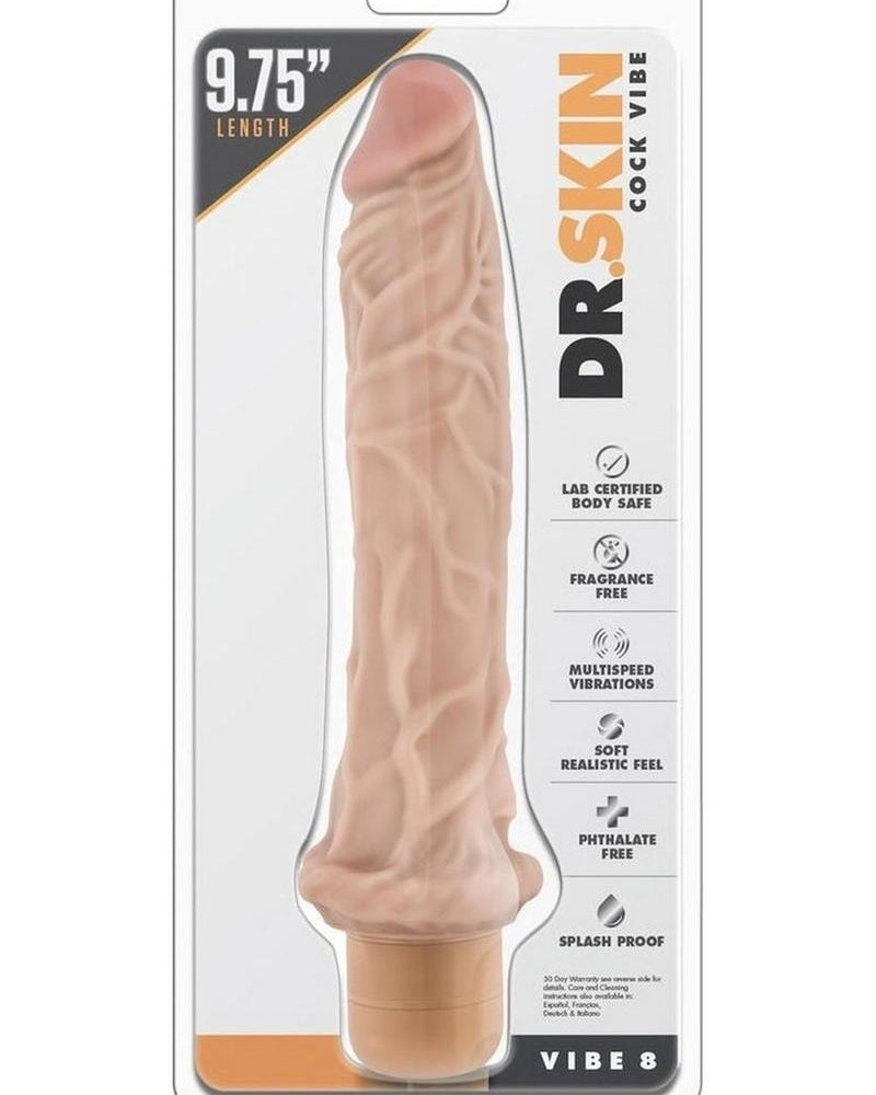 Vibrador realista Dr. Skin Cock Vibe 08 resistente a la ducha, natural, 9,75 pulgadas