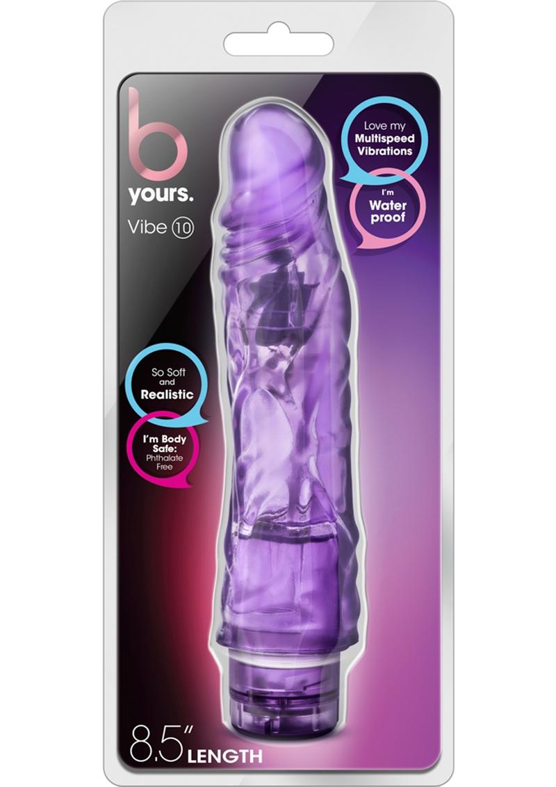 Vibrador realista de gelatina B Yours Vibe 10, resistente al agua, morado, 8,5 pulgadas