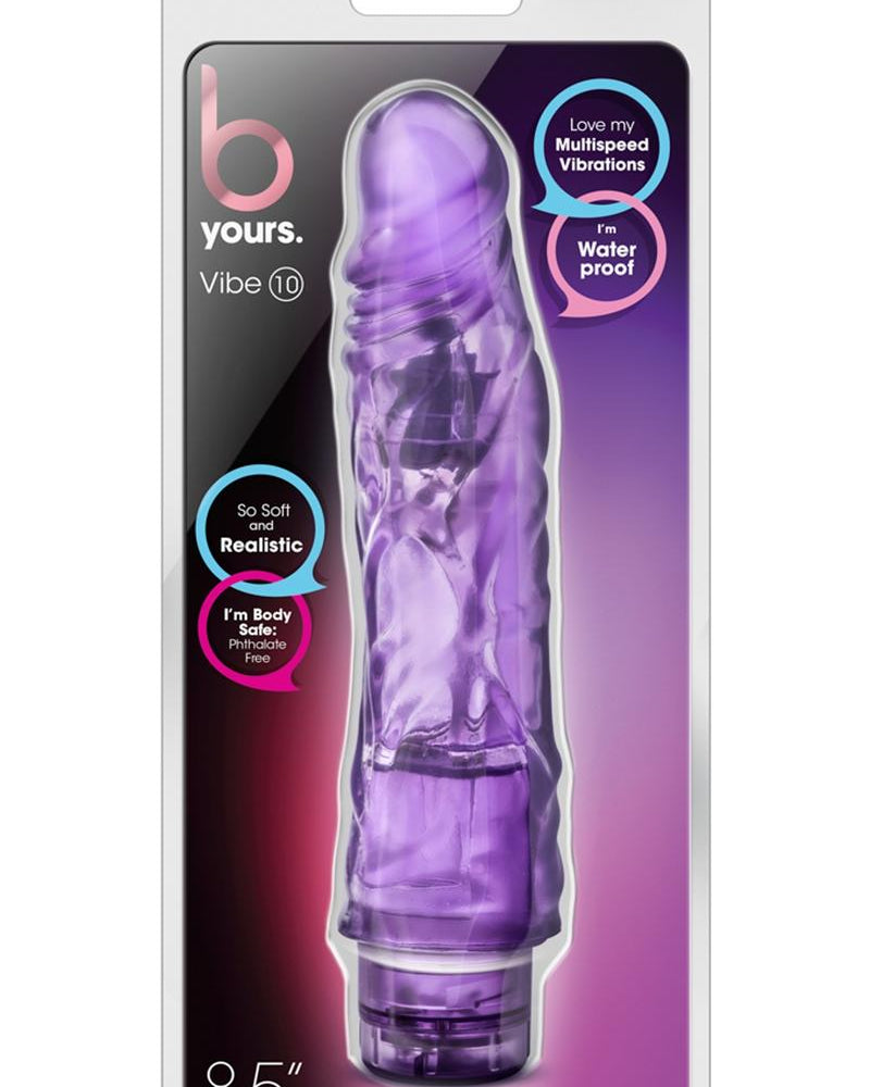 B Yours Vibe 10 Realistic Jelly Vibrator Waterproof Purple 8.5 Inch