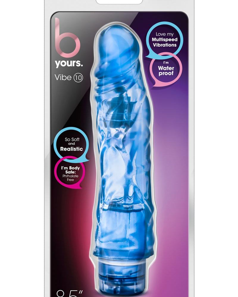 B Yours Vibe 10 Realistic Jelly Vibrator Waterproof Blue 8.5 Inch