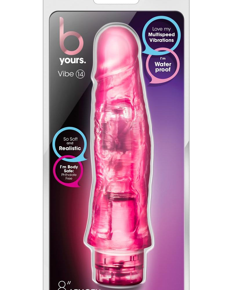 B Yours Vibe 14 Realistic Jelly Vibrator Waterproof Pink 8 Inch