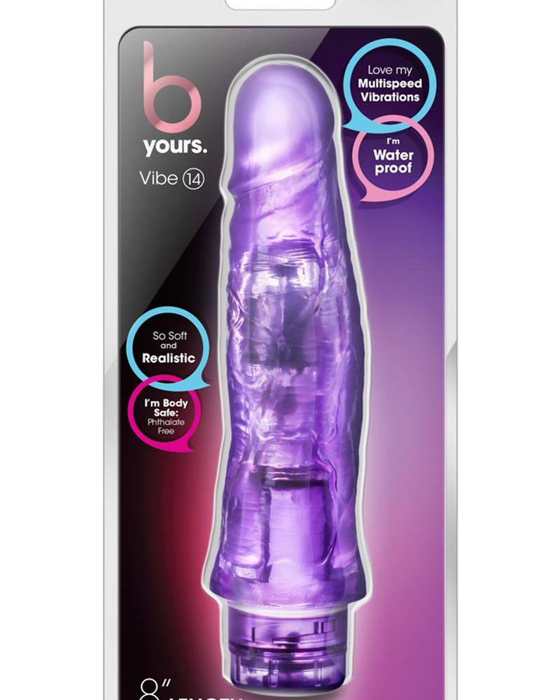 B Yours Vibe 14 Realistic Jelly Vibrator Waterproof Purple 8 Inch