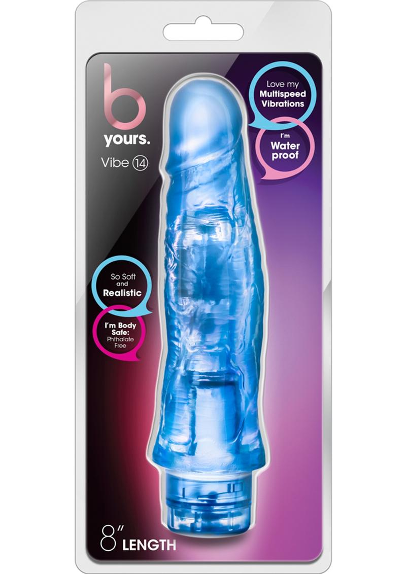 B Yours Vibe 14 Realistic Jelly Vibrator Waterproof Blue 8 Inch