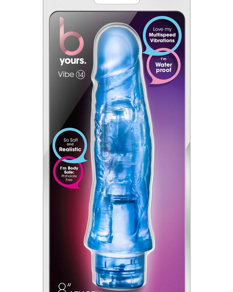 B Yours Vibe 14 Realistic Jelly Vibrator Waterproof Blue 8 Inch