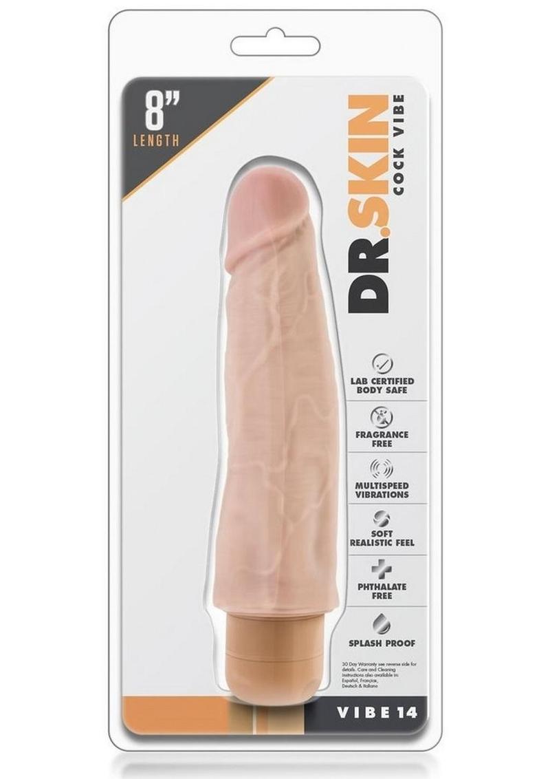 Vibrador realista Dr. Skin Cock Vibe 14 a prueba de salpicaduras beige de 8 pulgadas