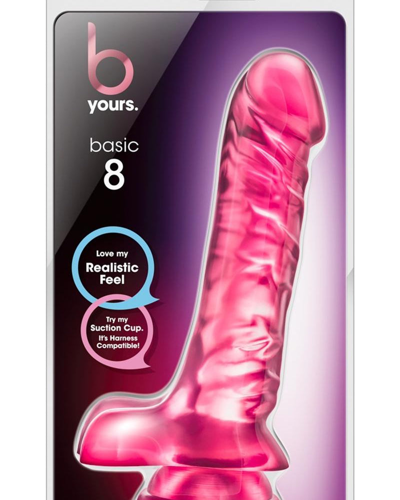 B Yours Basic 08 Consolador de gelatina realista con bolas rosa de 9 pulgadas