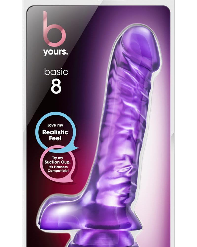 B Yours Basic 08 Consolador de gelatina realista con bolas morado de 9 pulgadas