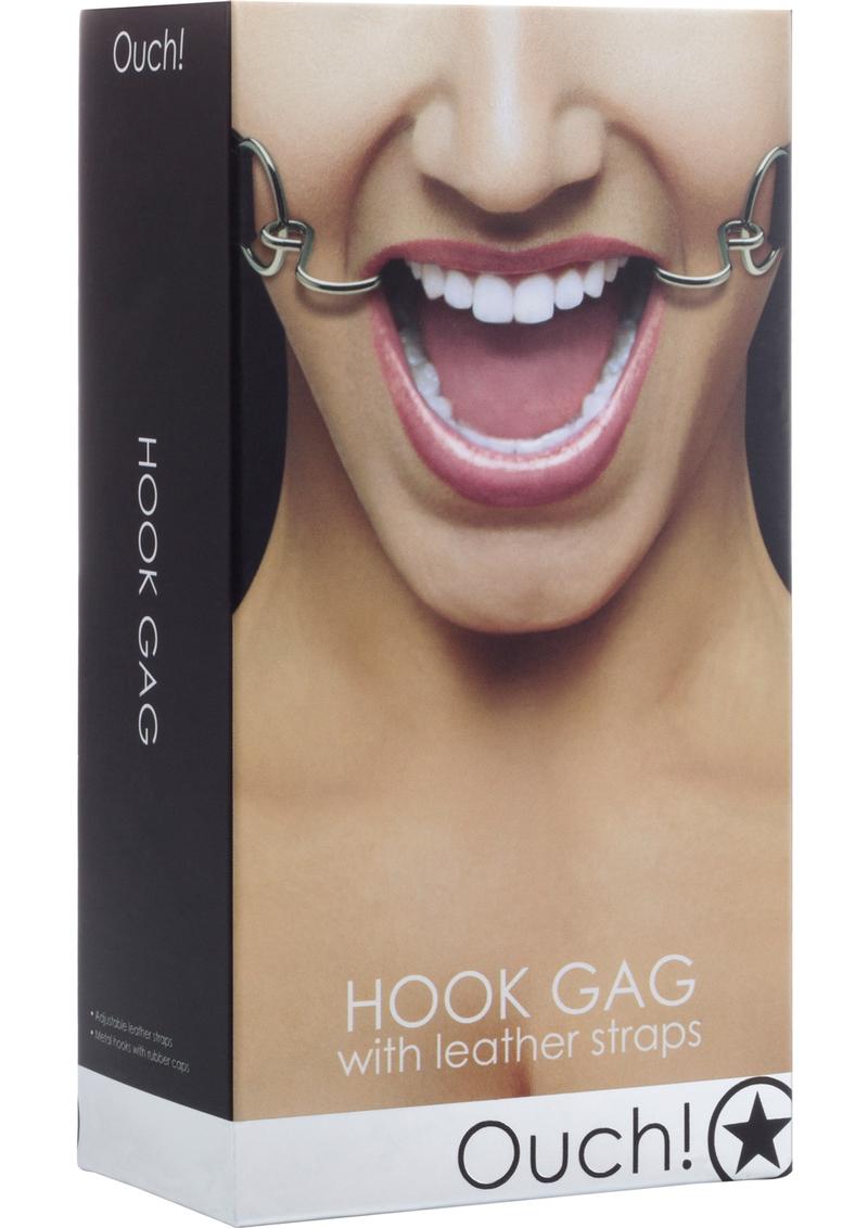 Ouch! Hook Gag With Leather Strap Black And Silver