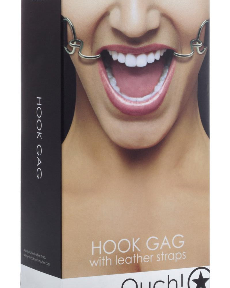 Ouch! Hook Gag With Leather Strap Black And Silver