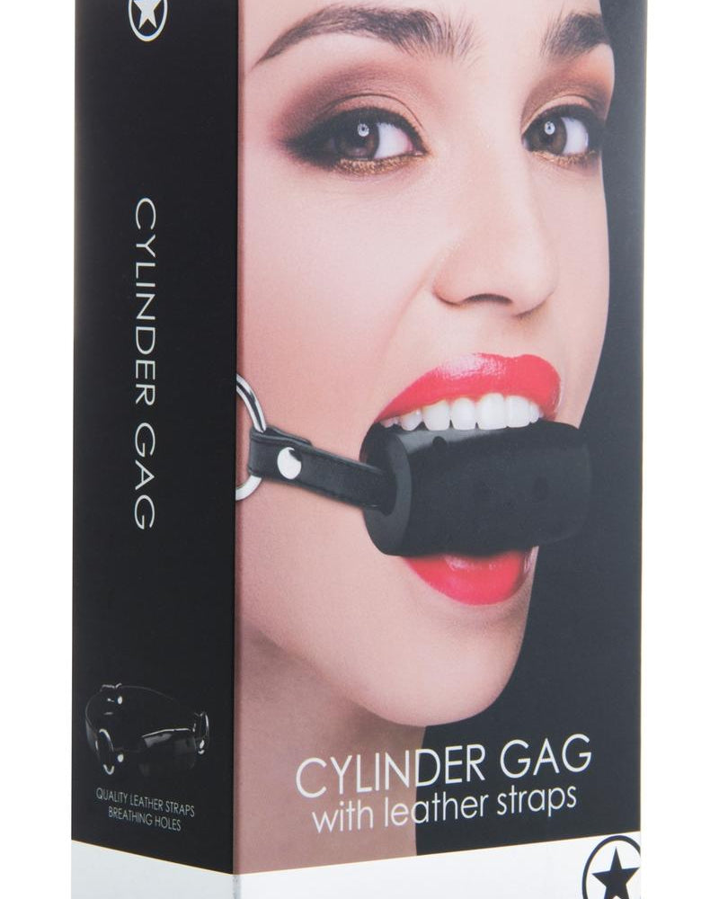 Ouch! Cylinder Gag With Leather Straps Black