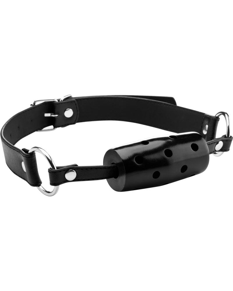 Ouch! Cylinder Gag With Leather Straps Black