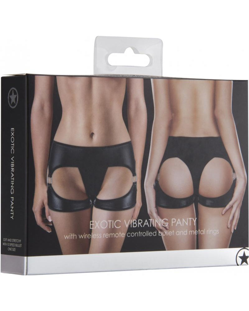 Braguita vibradora exótica Ouch con bala controlada a distancia inalámbrica y anillos de metal, resistente al agua, color negro