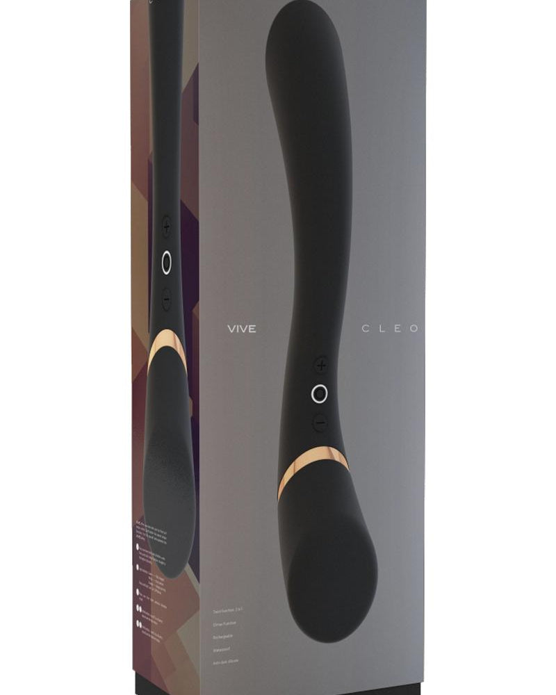Vibrador de silicona recargable por USB de doble extremo Vive Cleo, resistente al agua, color negro