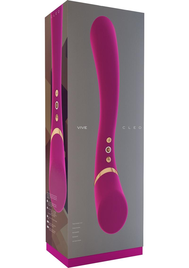 Vibrador de silicona recargable por USB de doble extremo Vive Cleo, resistente al agua, color rosa