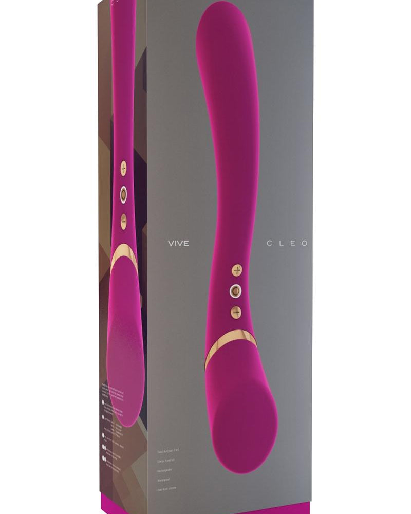 Vibrador de silicona recargable por USB de doble extremo Vive Cleo, resistente al agua, color rosa