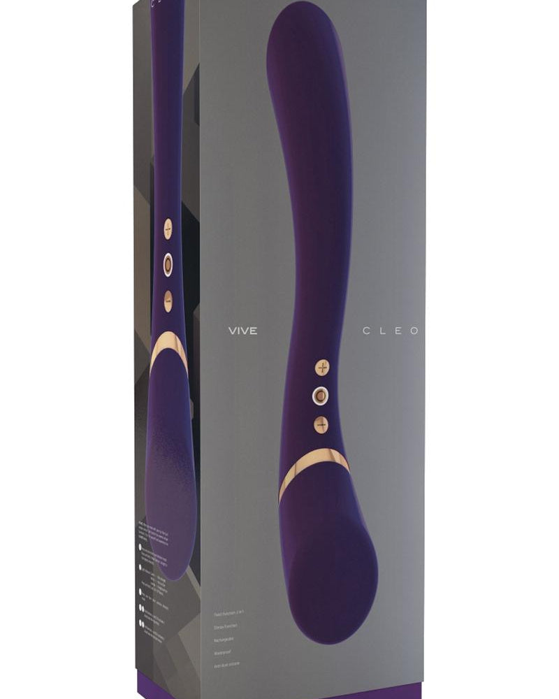 Vibrador de silicona recargable por USB Vive Cleo de doble extremo, resistente al agua, morado