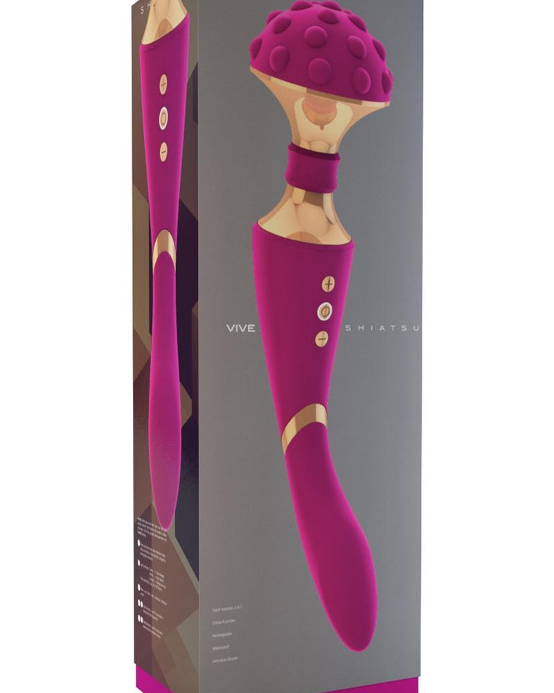Masajeador y vibrador de doble extremo recargable por USB de silicona Vive Shiatsu, resistente al agua, color rosa