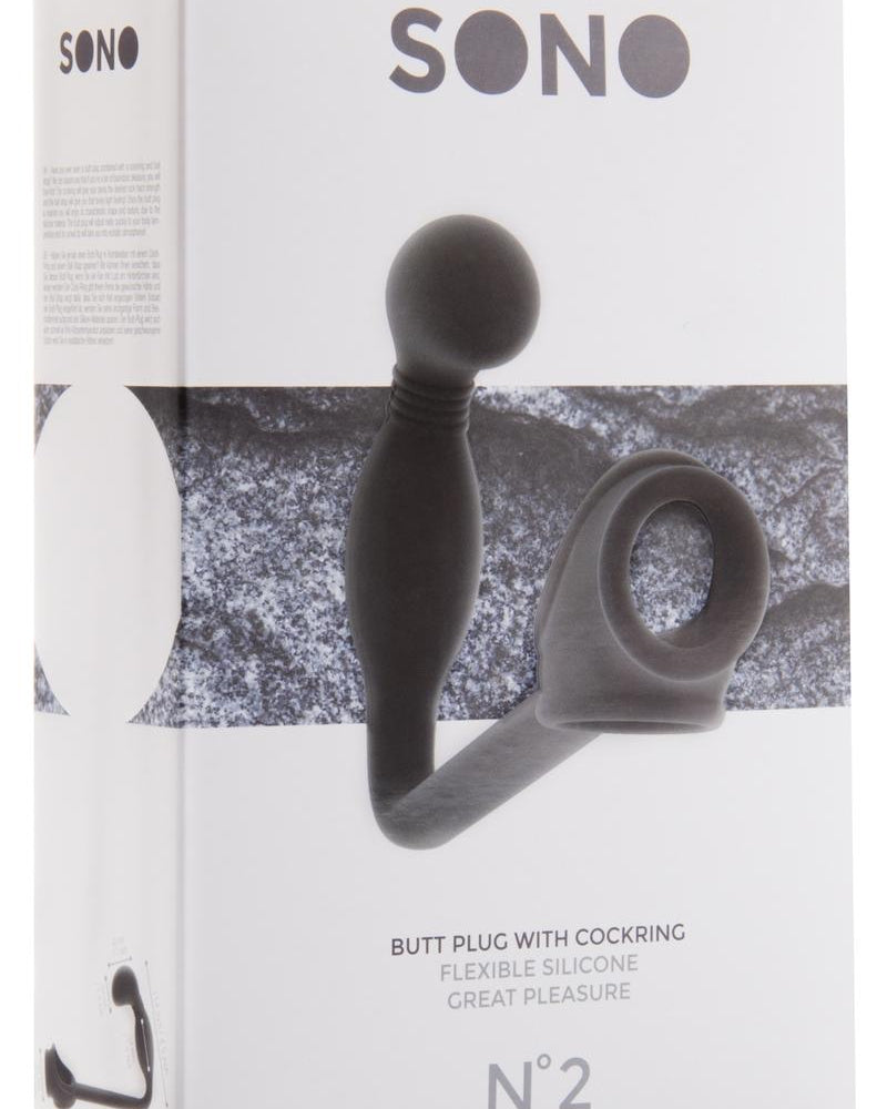 Sono No 2 Butt Plug With CockRing Felxible Silicone Waterproof Black