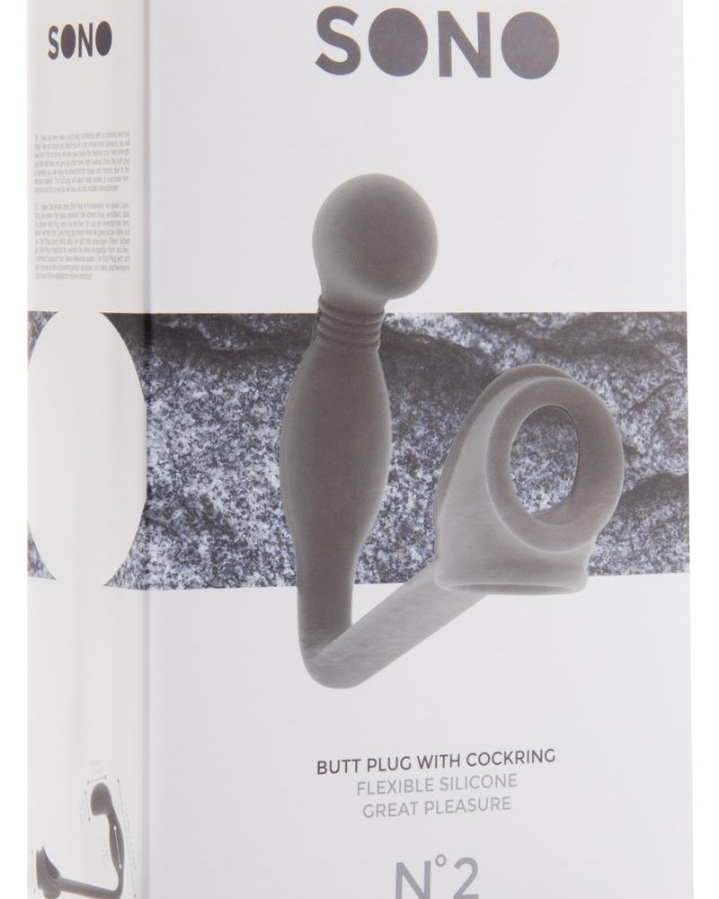 Sono No 2 Butt Plug With CockRing Felxible Silicone Waterproof Grey