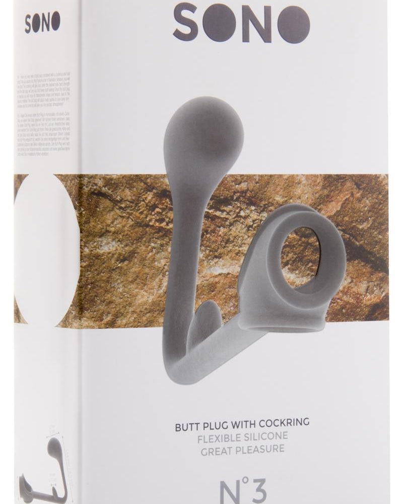 Sono No 3 Silicone Butt Plug With Cockring Waterproof Grey