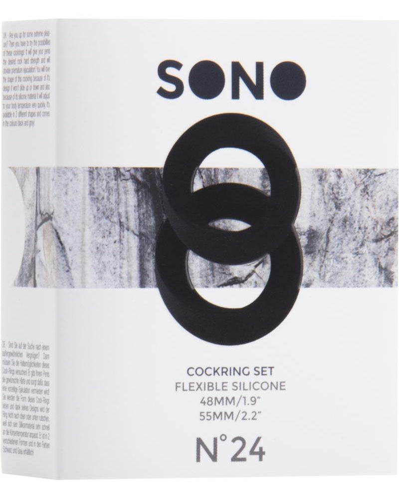 Sono No 24 Silicone Cockring Set Black 2 Assorted Sizes Per Box