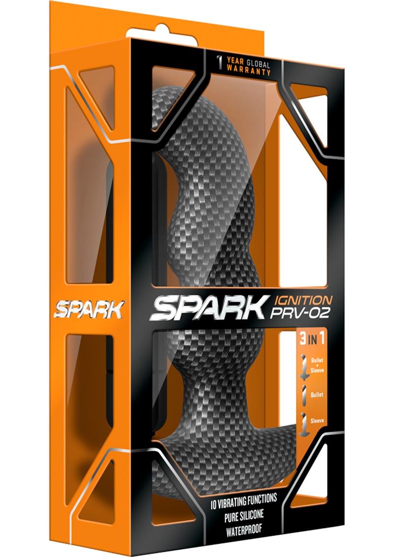 Masajeador de próstata texturizado de silicona Spark Ignition Prv-02, resistente al agua, color negro, 5 pulgadas